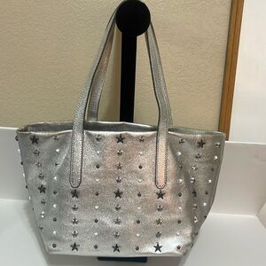 Jimmy Choo Silver Metallic Leather Tote bag with Studs Authentic OBO